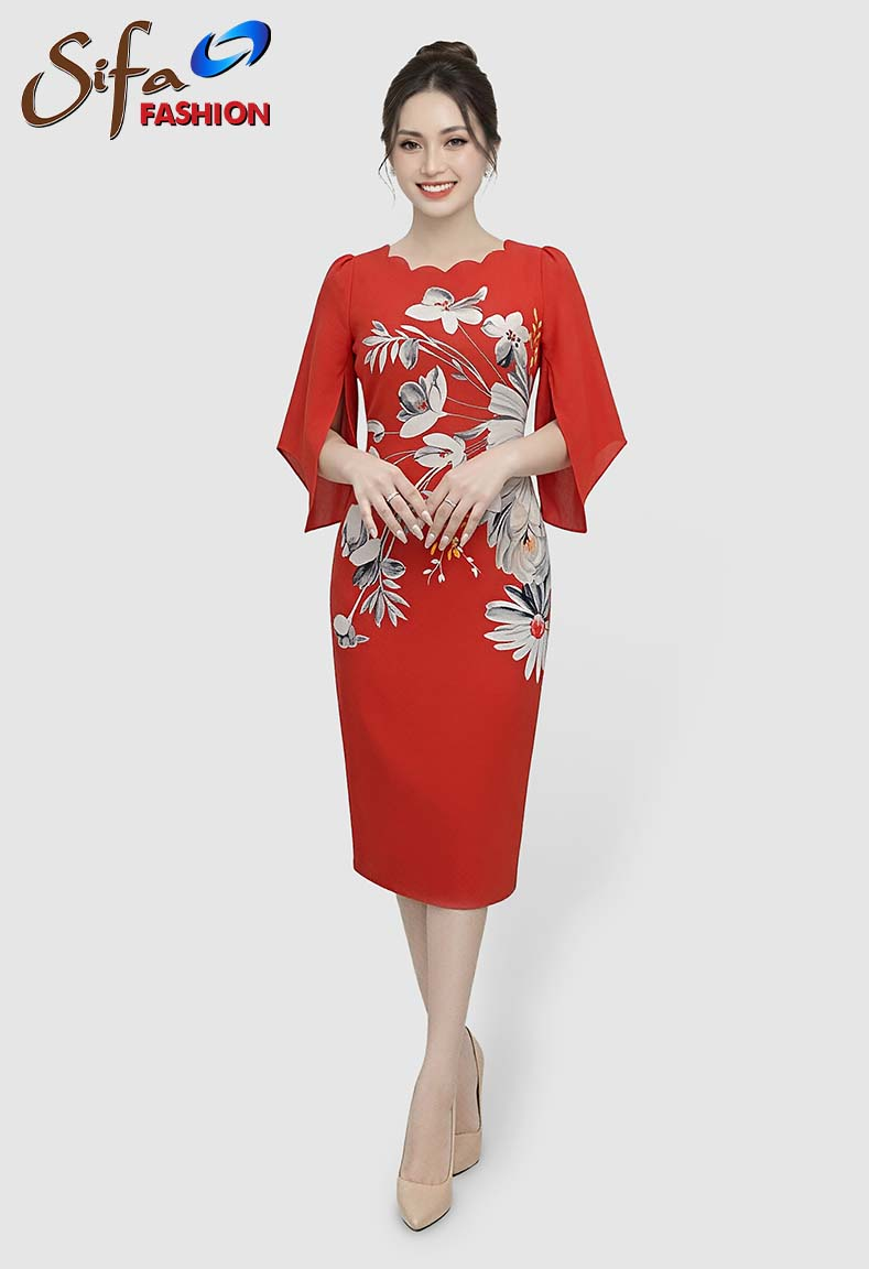 Đầm cổ lượn dáng ôm