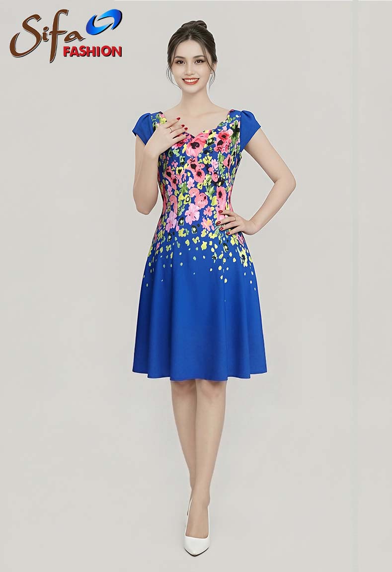 Đầm tám mảnh cổ lượn