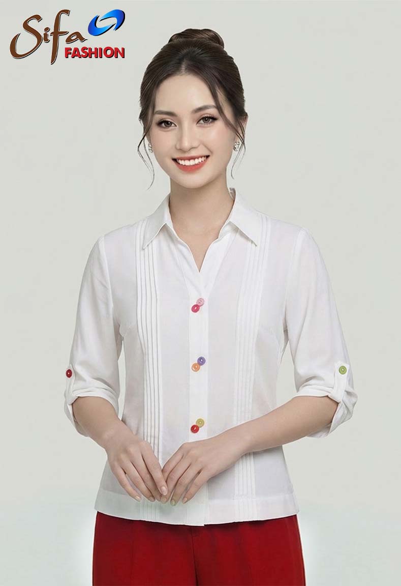 Áo cổ sơ mi tay lỡ pat