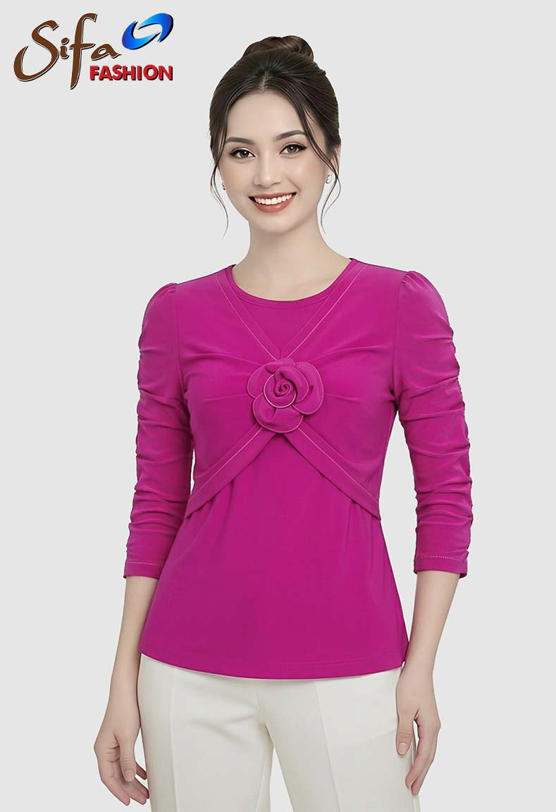 Áo cổ tròn viền mí cách điệu