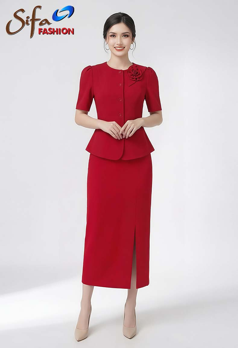 Bộ áo cổ tròn váy suông