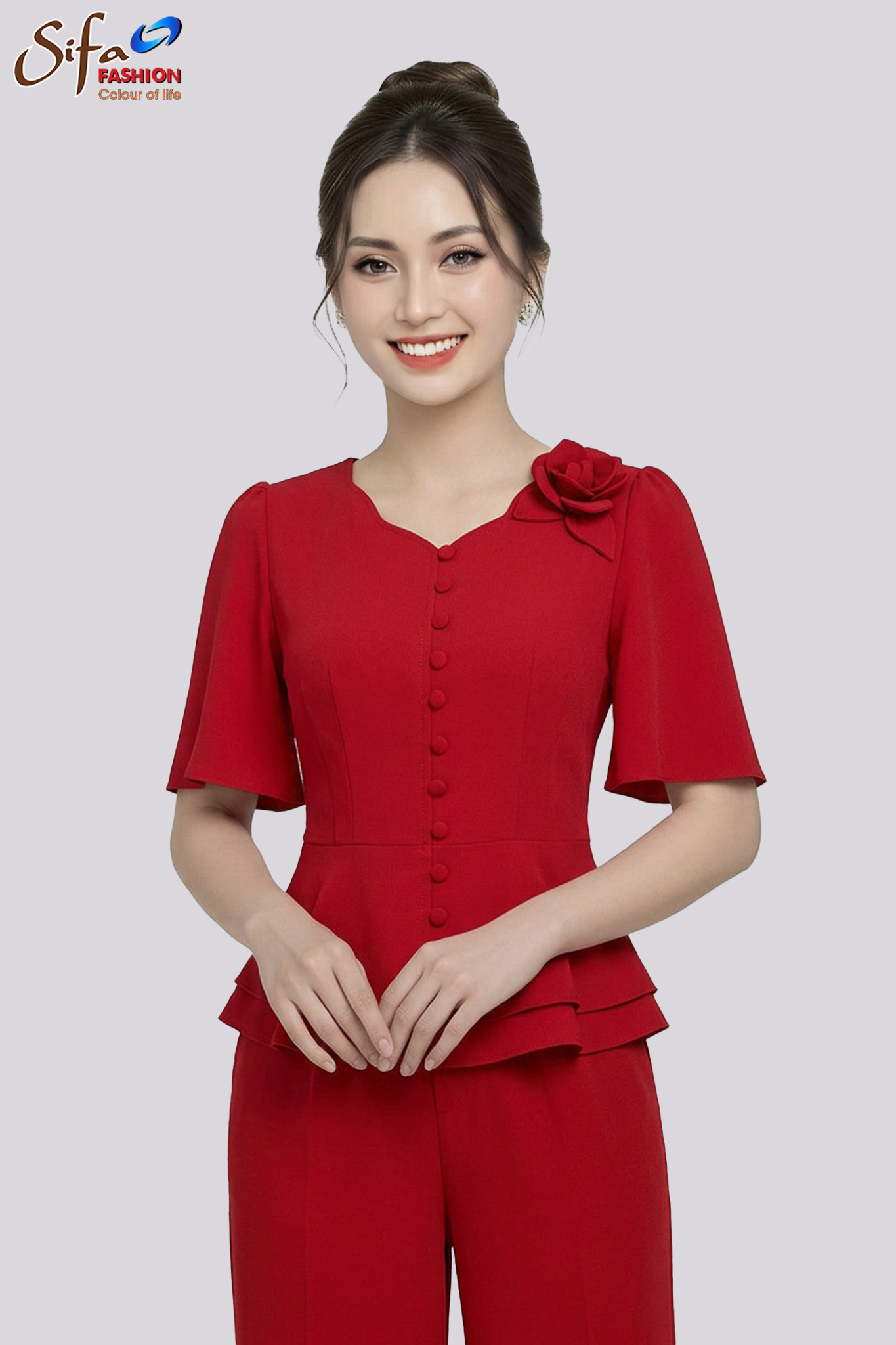 Áo cổ tim lượn dáng xòe