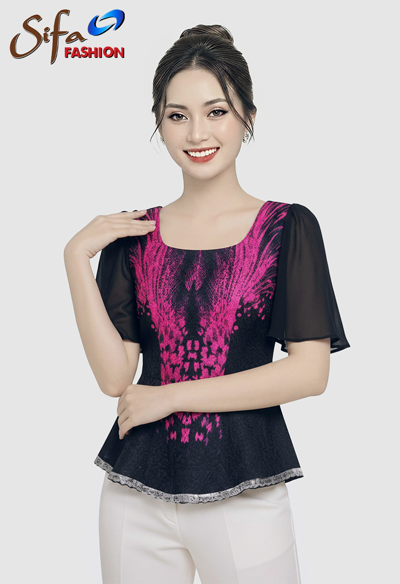 Áo kiểu tay loe phối voal