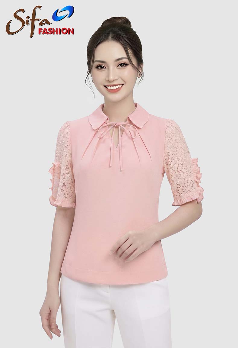 Áo tay ren cổ dây nơ
