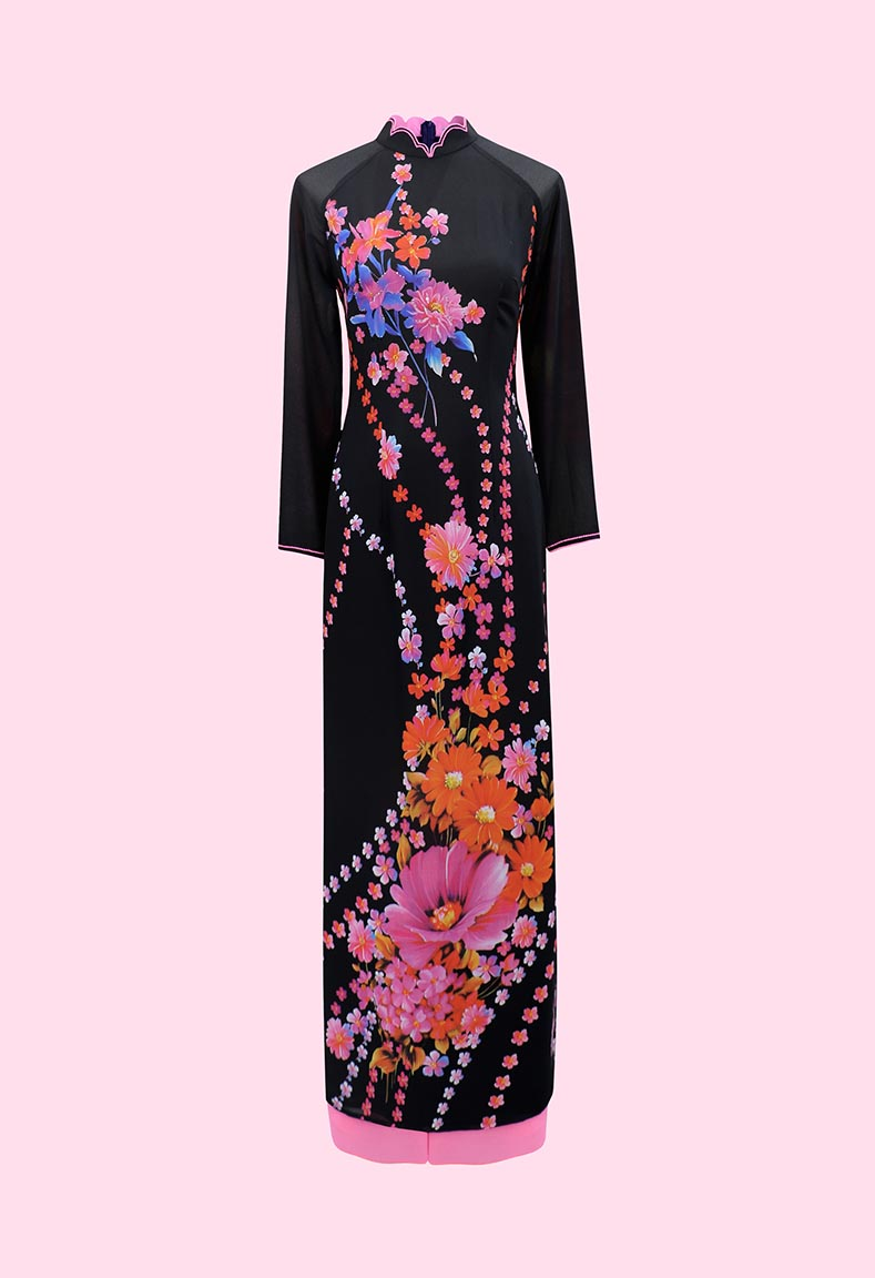 Áo dài cổ truyền thống lượn viền