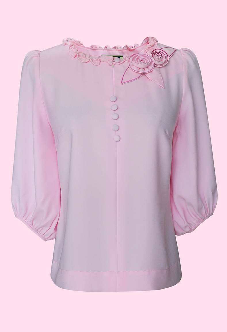 Áo cổ tròn họa tiết bèo duyên dáng