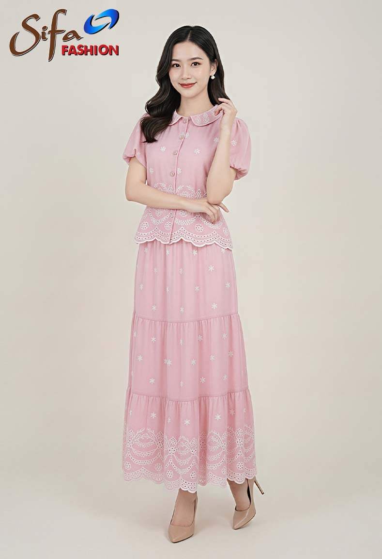 Bộ áo cổ lá sen váy xòe 3 tầng - Quần